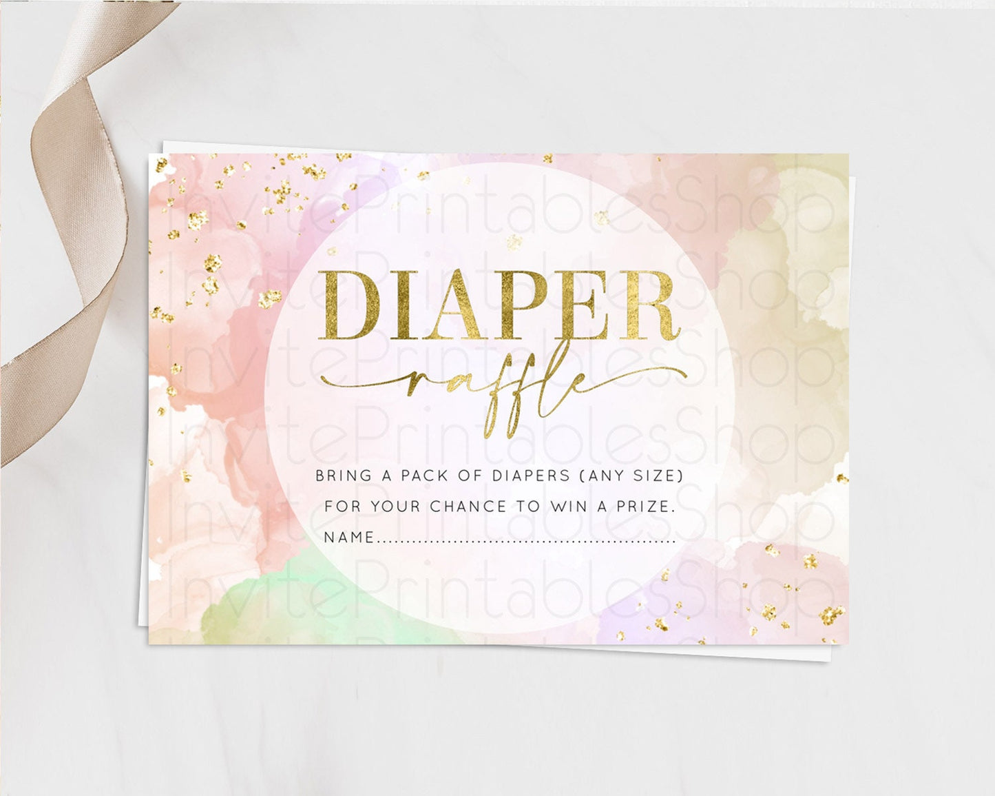 Pastel Diaper Raffle Card Pastel Rainbow Diaper Raffle Insert Colorful Ombre Watercolor Diaper Ticket Confetti Glitter Raffle Game D10627