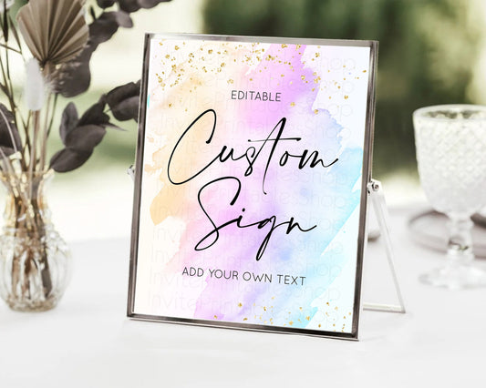 Editable Pastel Sign Ombre Table Sign Decor Pastel Ombre Rainbow Watercolor
