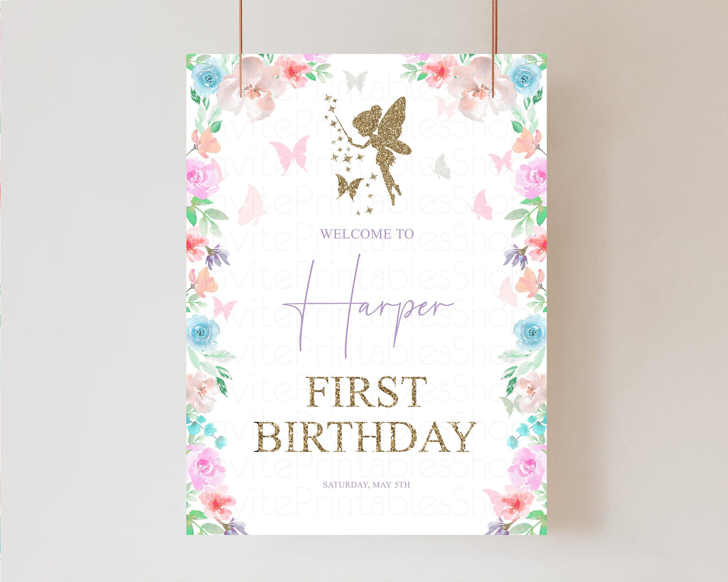 Fairy Welcome Sign Fairy Garden 1st Birthday Welcome Sign Pastel Floral Welcome Board Rainbow Flower Welcome Board Glitter Pastel Sign P113