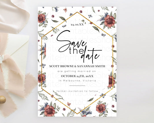 Wildflower Save The Date Template Secret Garden Save The Date Pastel Floral Garden Party Boho Flowers Birthday Baby Shower Wedding D10503