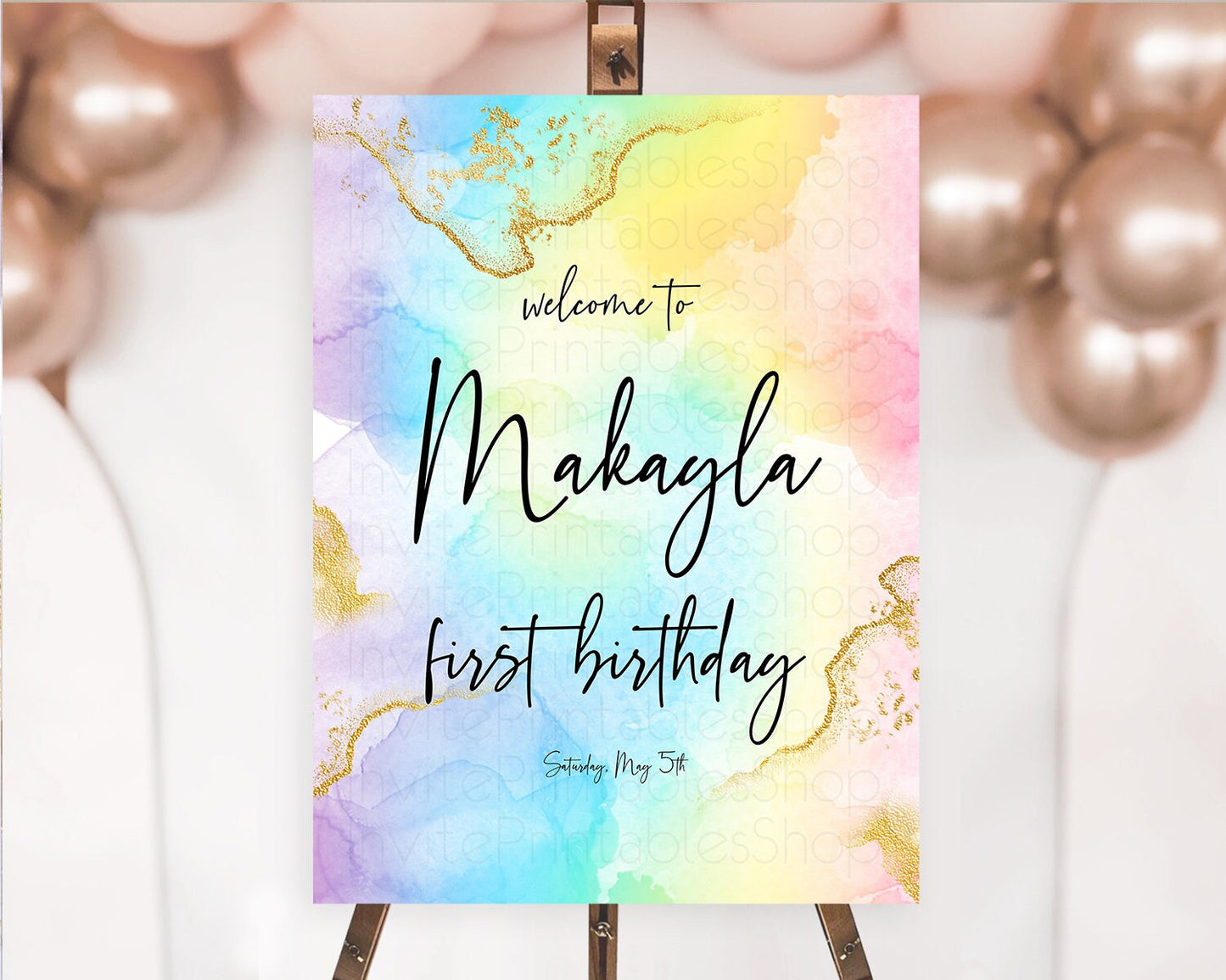 Pastel Welcome Sign Pastel Rainbow Welcome Sign Colorful Rainbow Confetti Watercolor Glitter Pastel First Birthday Welcome Sign D10588