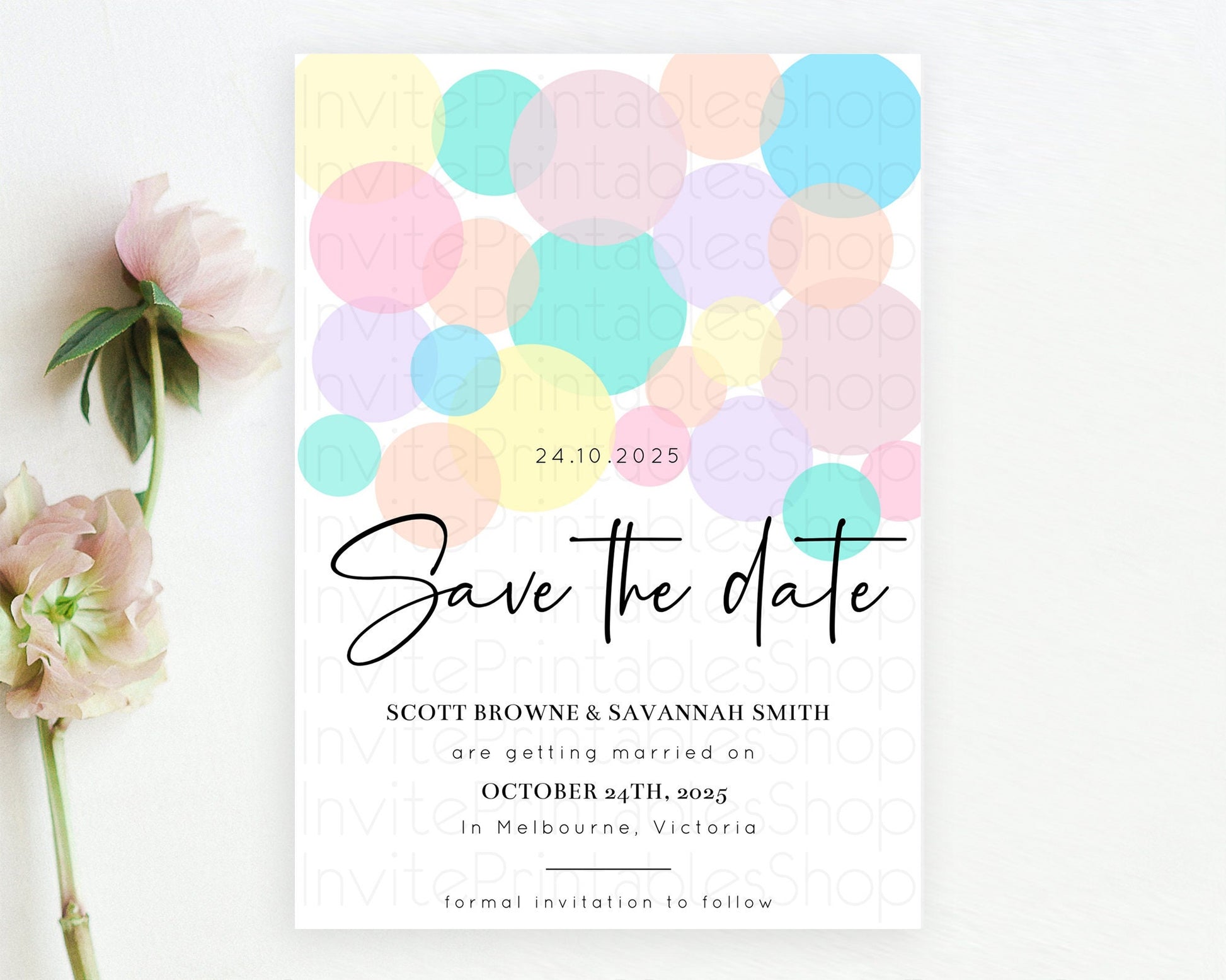 Editable Pastel Confetti Save The Date Template Rainbow Colorful Sprinkles P