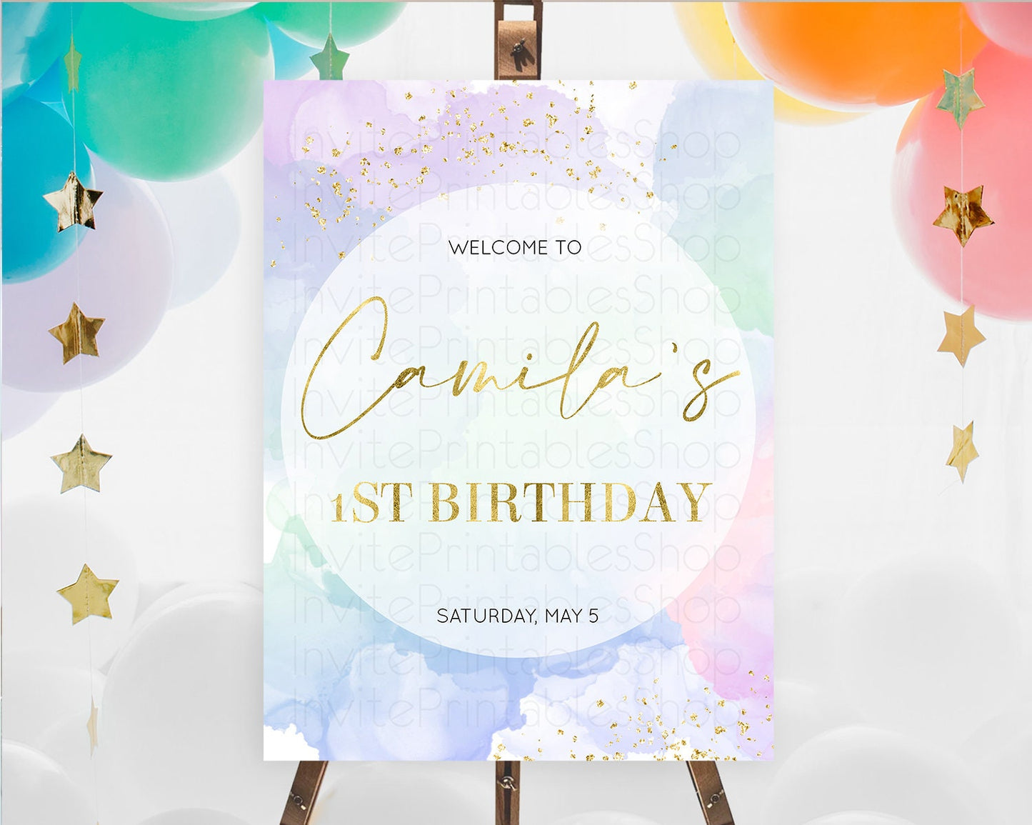 Pastel Welcome Sign Pastel Rainbow Welcome Sign Colorful Rainbow Confetti Watercolor Glitter Pastel First Birthday Welcome Sign D10624