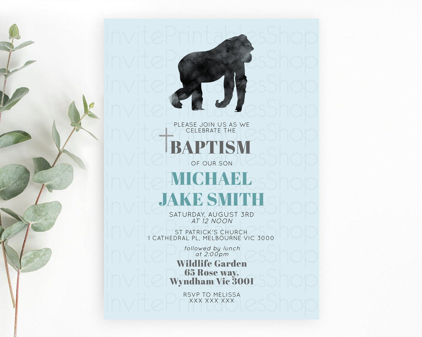 Gorilla Baptism Invitation Gorilla Baptism 1st Birthday Invitation Gorilla Jungle Adventure Christening Invitation Wild Zoo Theme D10799