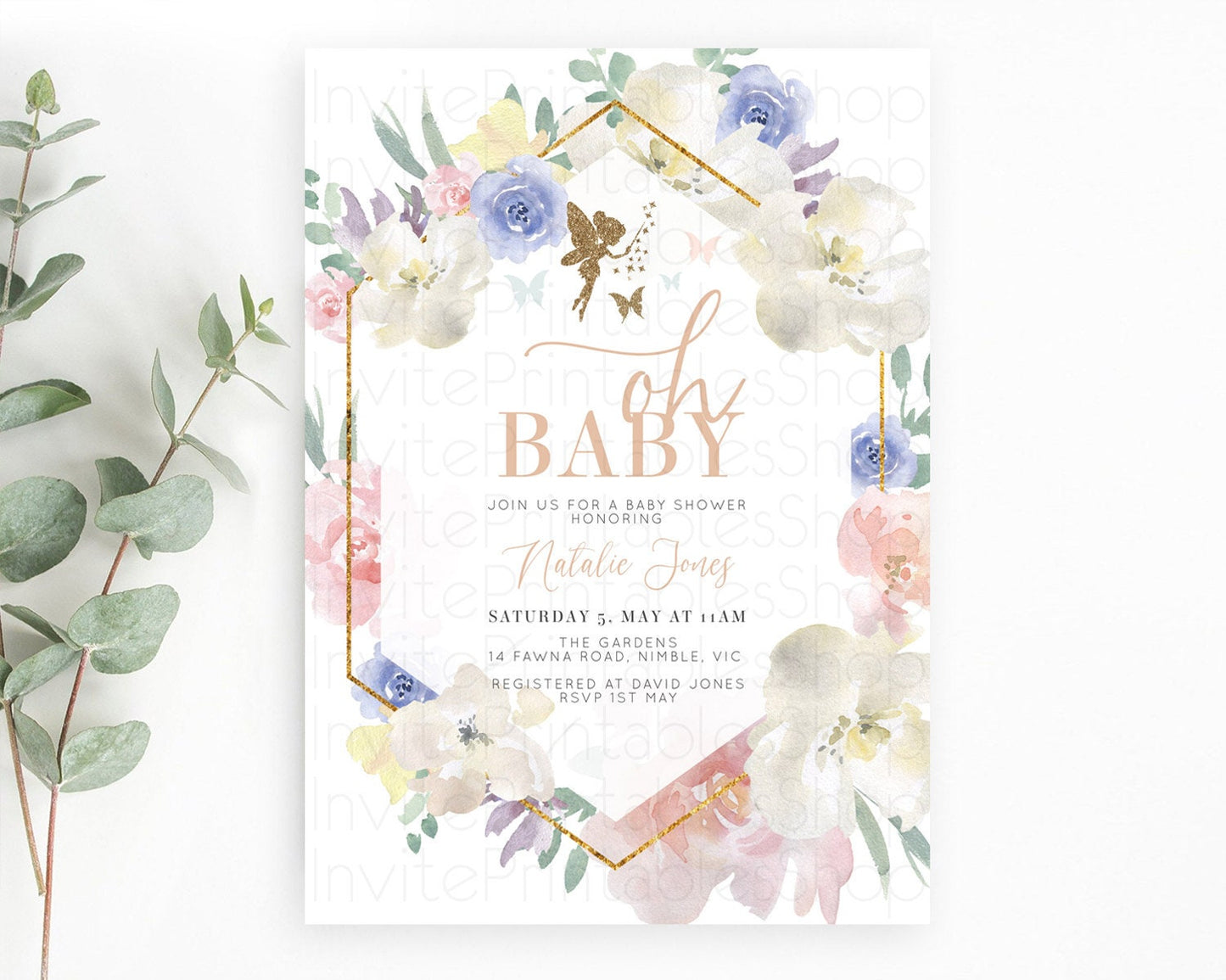 Fairy Baby Shower Invitation Pastel Fairy Invites Fairy Tea Party Fairy Garden Theme Secret Garden Enchanted Garden Floral Butterfly D10829