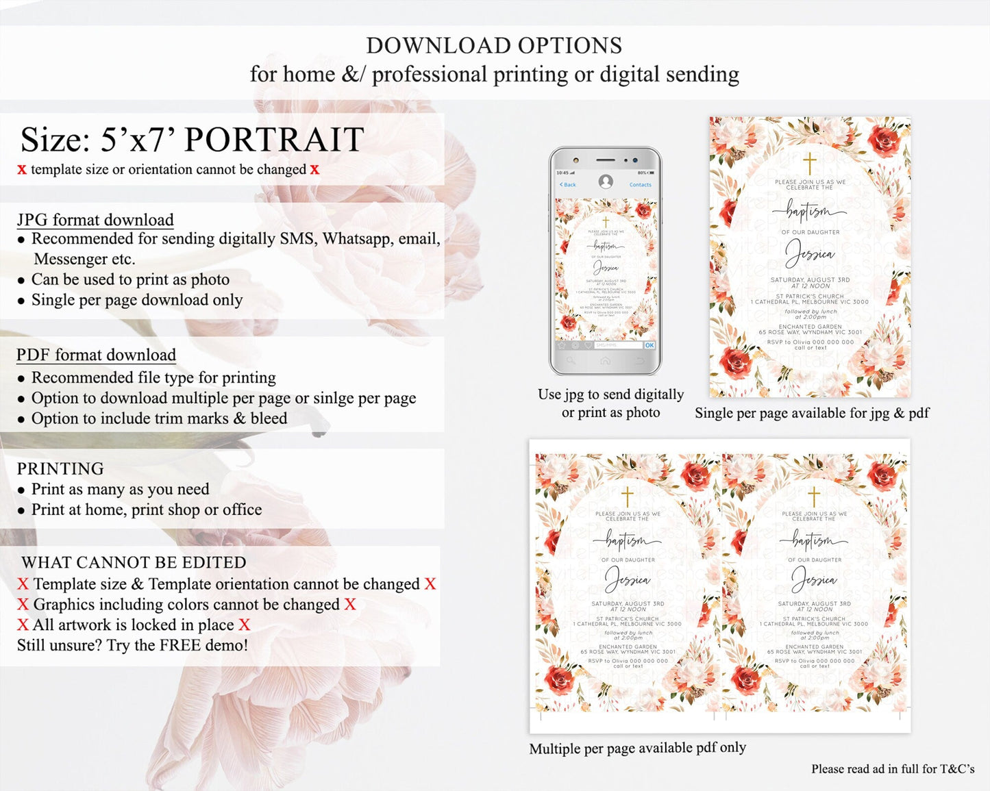 Secret Garden Baptism Invitation Wildflower Baptism Birthday Invite Pastel Flowers Christening Invite Enchanted Garden Boho Floral D10540