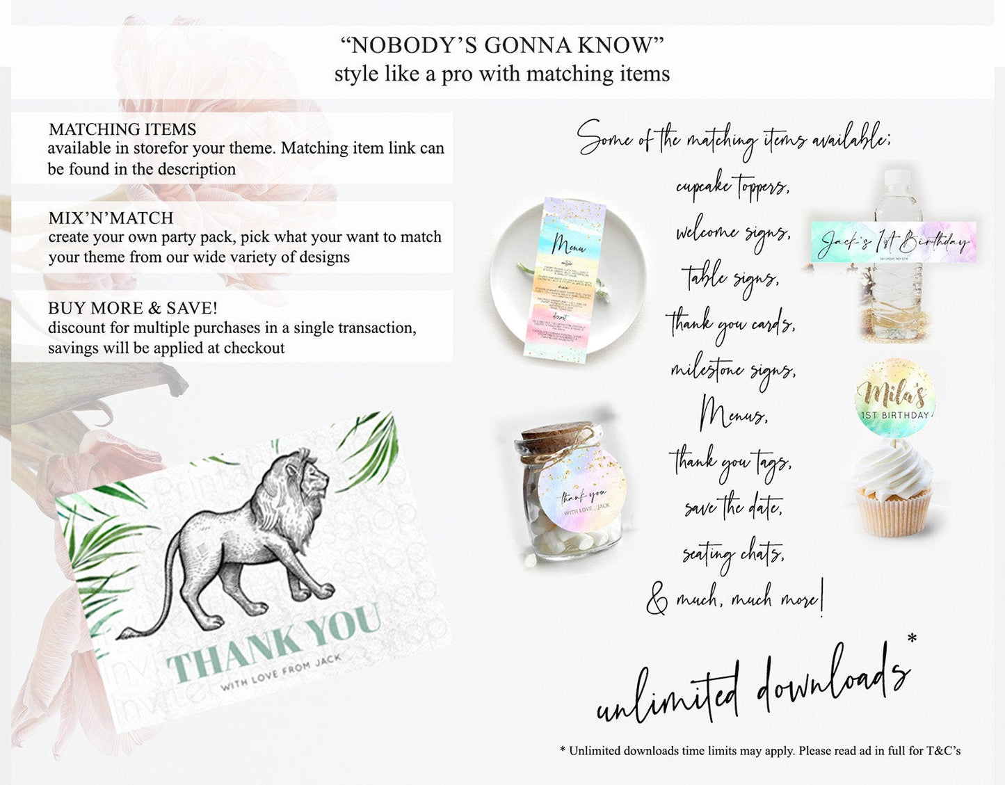 Lion Thank You Lion Thank You Card Lion Party Birthday Thank You Card Safari Lion Cards Dried Palm Fern Lion Teacher Thank You Cards D10845