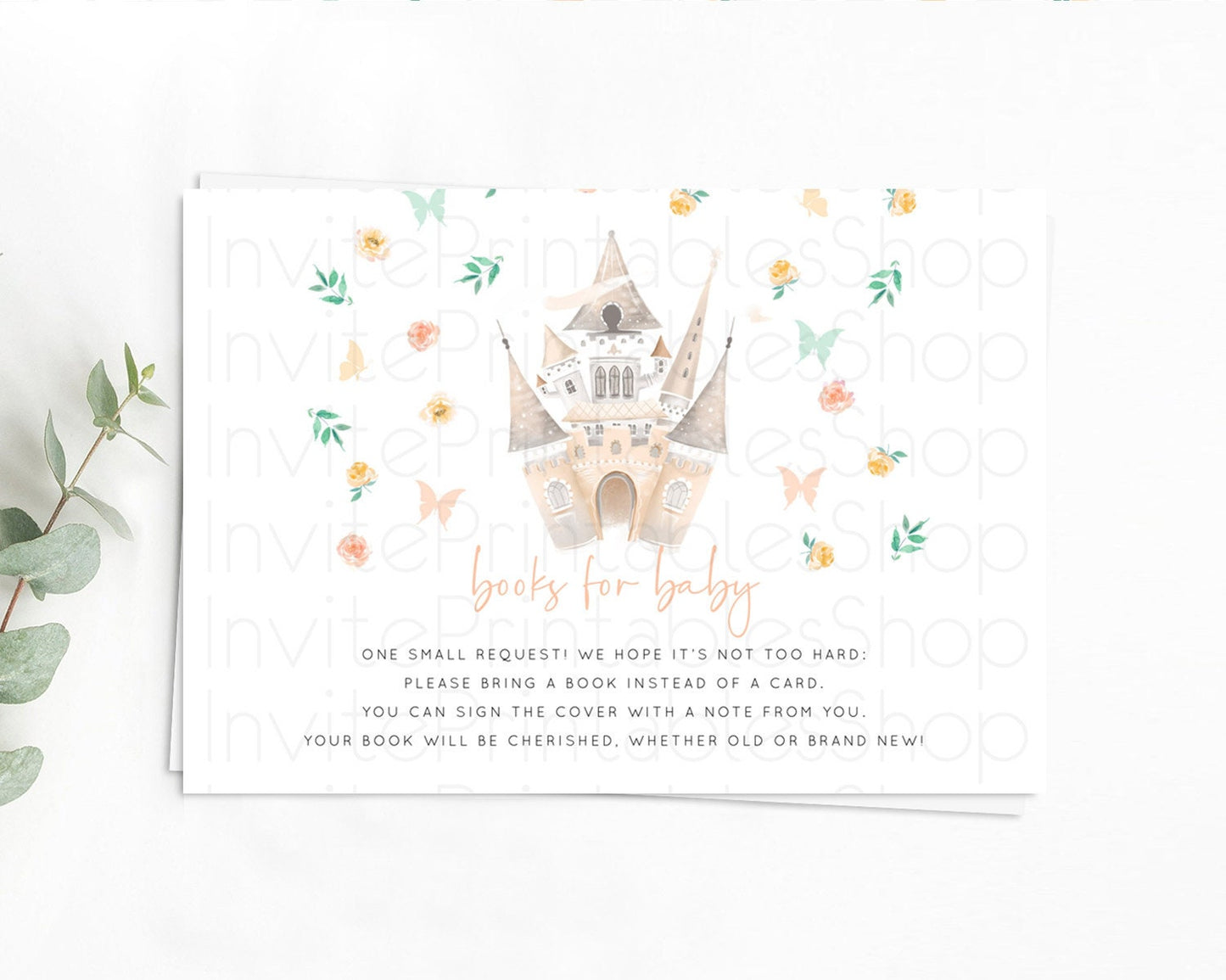 Princess Books For Baby Card Castle Book Card Insert Secret Garden Enchanted Castle Pastel Floral Garden Baby Shower Poem Request D10363