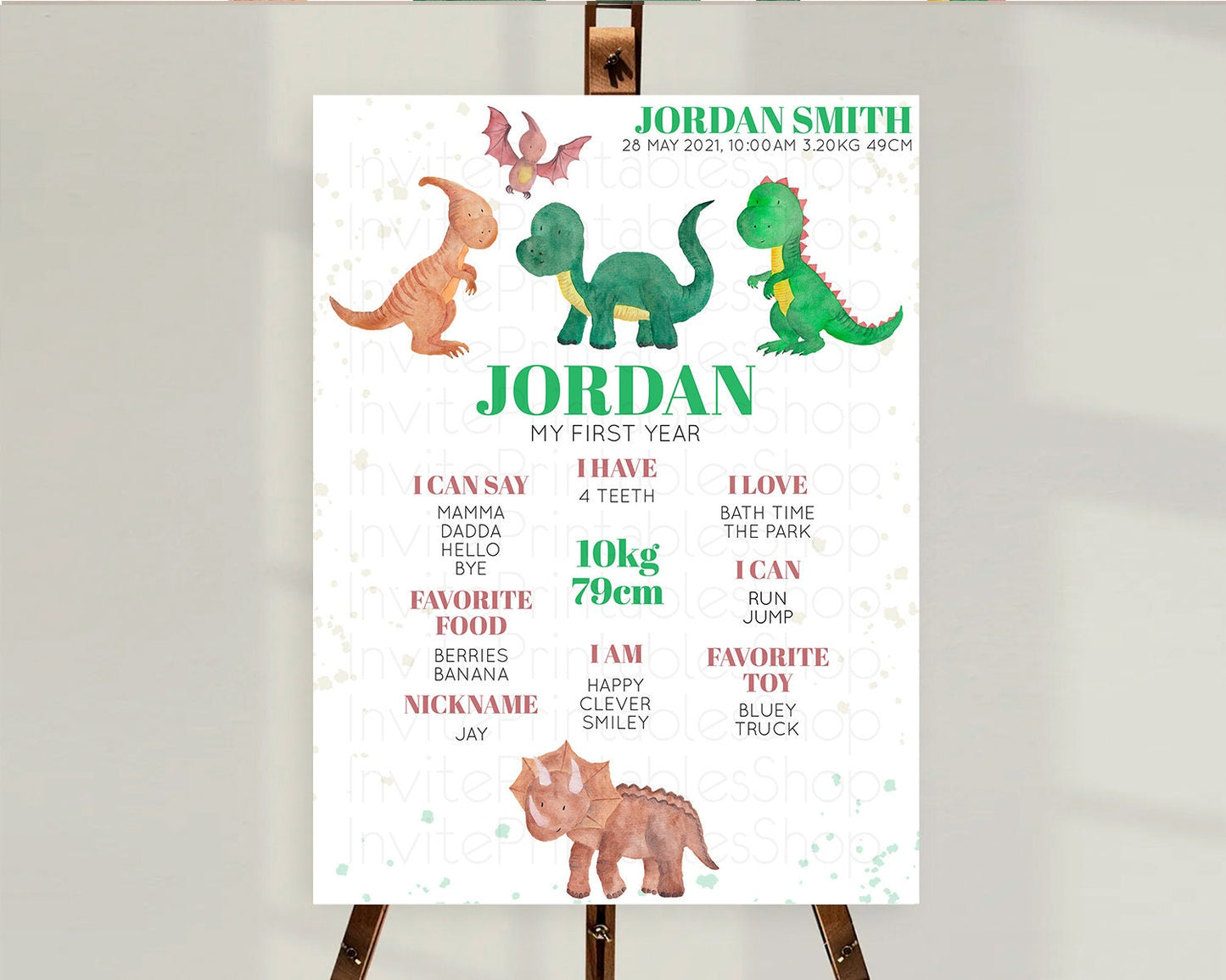 Dinosaur First Birthday Milestone Board Dinosaur Volcano Milestone Poster Watercolor Volcano T-Rex Raptor Jurassic 1st Birthday Sign D10153