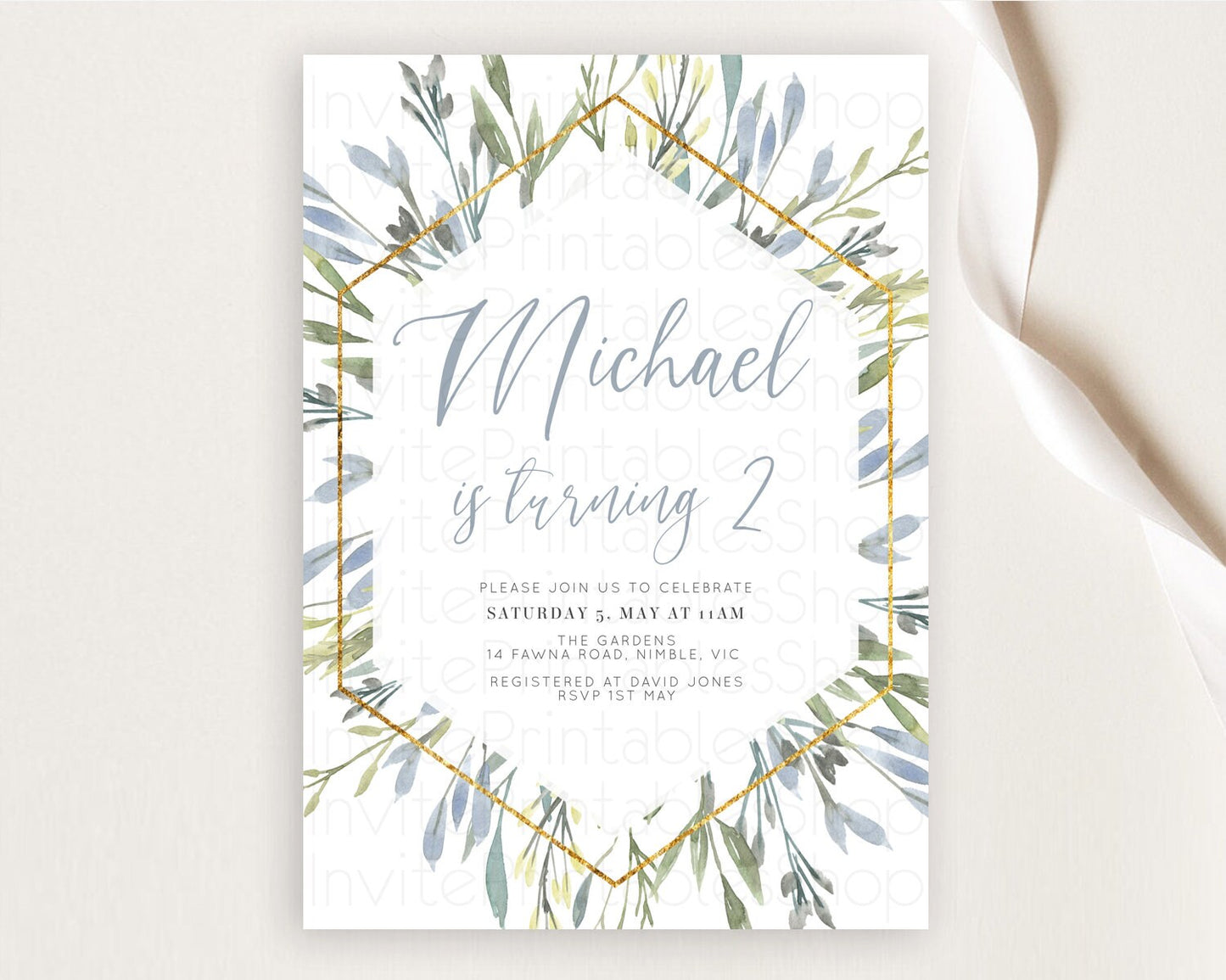 Leafy Birthday Invitation Leafy Invitation Simple Greenery Invitation Eucalyptus Fern Spray Leaves Minimal Green Leaf Watercolour D10532