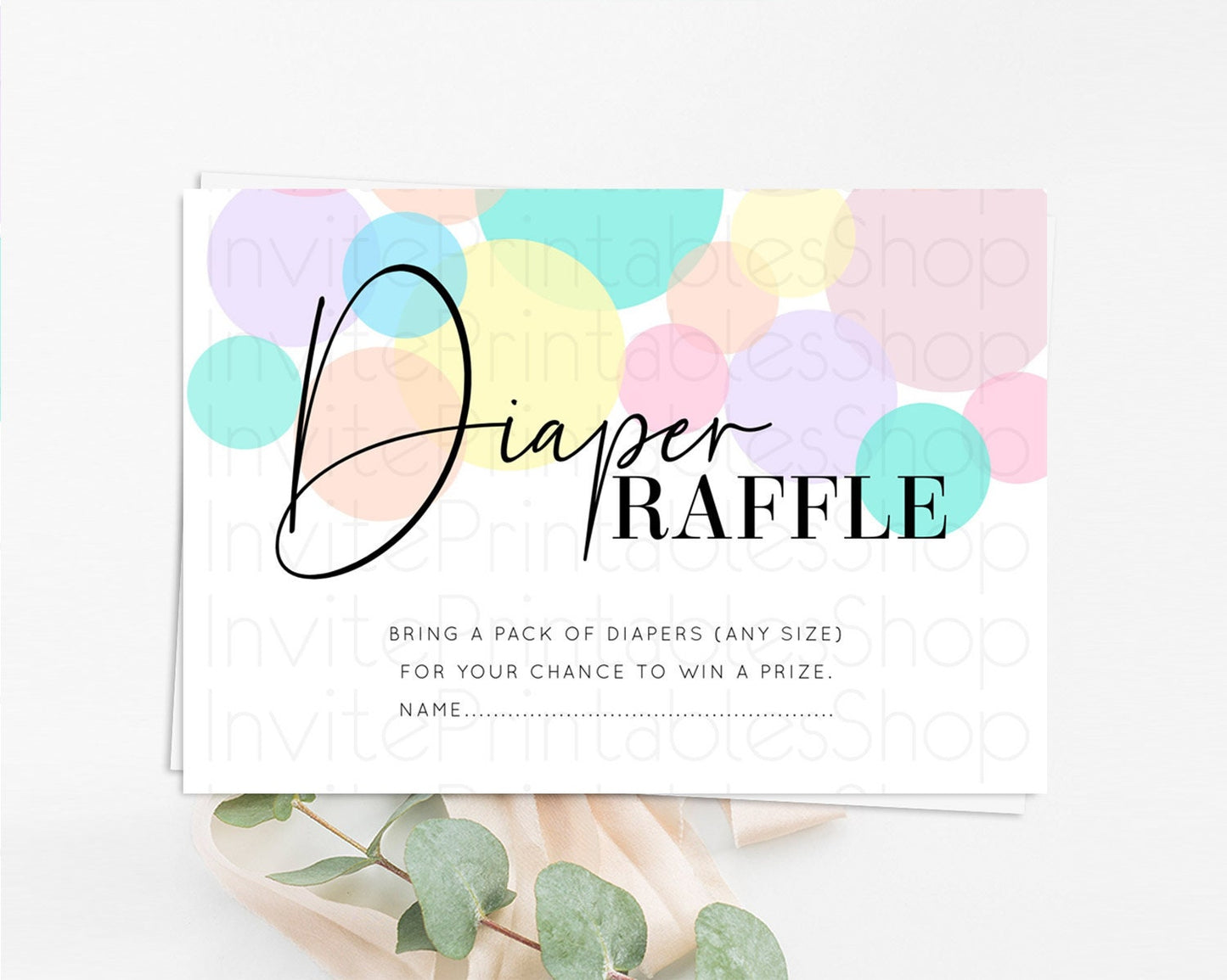 Pastel Diaper Raffle Card Pastel Rainbow Diaper Raffle Insert Colorful Ombre Watercolor Diaper Ticket Confetti Glitter Raffle Game D10784