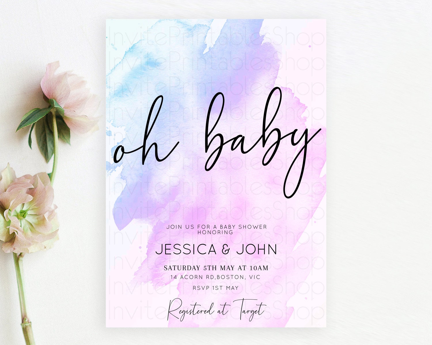 Editable Purple Baby Shower Invitation Purple Watercolor Baby Shower Invitat
