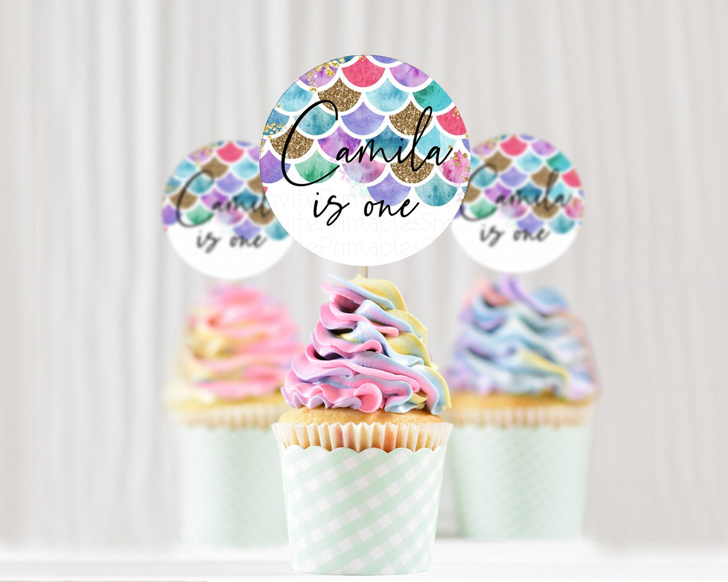 Rainbow Fish Cupcake Toppers Watercolor Mermaid Cupcake Rainbow Sea Cupcake Toppers Pastel Underwater Cupcake Rainbow First Birthday D10581