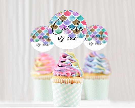 Rainbow Fish Cupcake Toppers Watercolor Mermaid Cupcake Rainbow Sea Cupcake Toppers Pastel Underwater Cupcake Rainbow First Birthday D10581