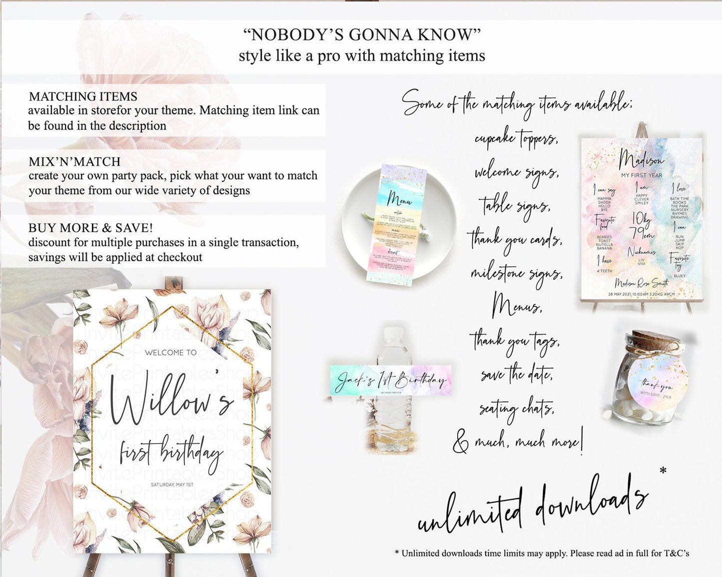 Secret Garden Welcome Sign Wildflower Welcome Board Pastel Flower Garden Welcome Poster Boho Wildflower First Birthday Welcome Sign D10504