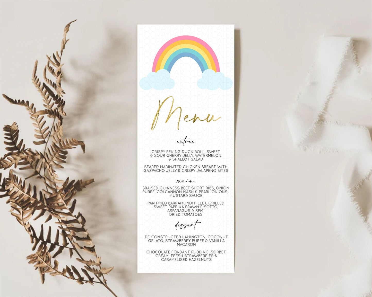 Pastel Rainbow Menu Boho Rainbow Menu Template Rainbow Boho Table Decor Pastel Rainbow Dinner Dessert Menu Rainbow Party Food Menu D10123