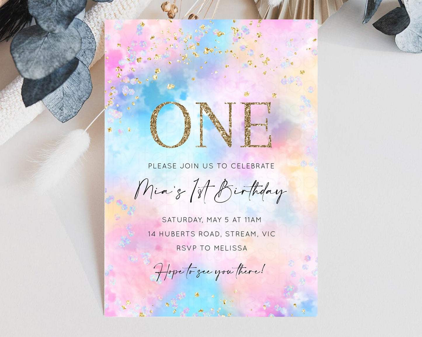 Rainbow Birthday Invitation Pastel Birthday Invitation Ombre Rainbow Invite Colorful Watercolor Invite Glitter Cloud Sprinkle Invite 589v4