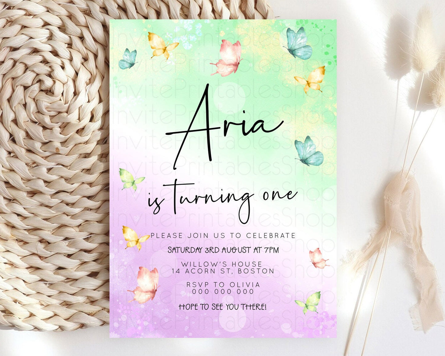 Pastel Butterfly Birthday Invitation Butterfly Birthday Invitation Whimsical Butterfly Enchanted Garden 1st 2nd Birthday Invitation D23139