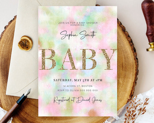 Editable Pastel Baby Shower Invitation Rainbow Baby Shower Invitation Colorf