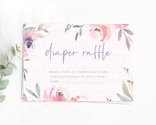 Secret Garden Diaper Raffle Card Boho Wildflower Diaper Raffle Insert Pastel Flower Garden Baby Shower Card Flower Raffle Game D10198