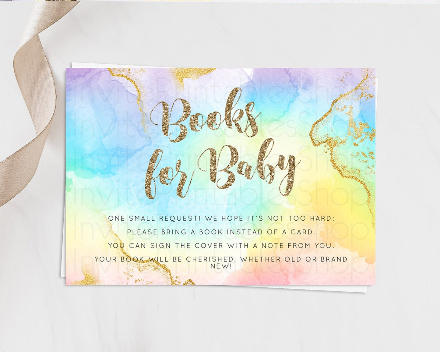 Pastel Books For Baby Card Pastel Rainbow Book Insert Colorful Ombre Watercolor Book Card Confetti Glitter Baby Book Poem Request D10589