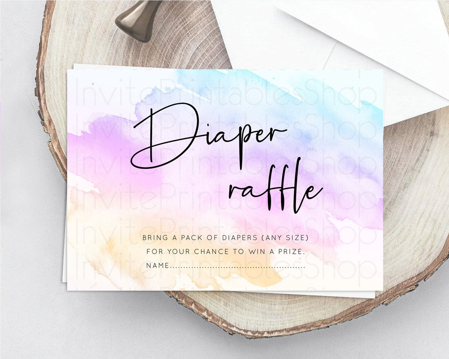 Pastel Diaper Raffle Card Pastel Rainbow Diaper Raffle Insert Colorful Ombre Watercolor Diaper Ticket Confetti Glitter Raffle Game D10177