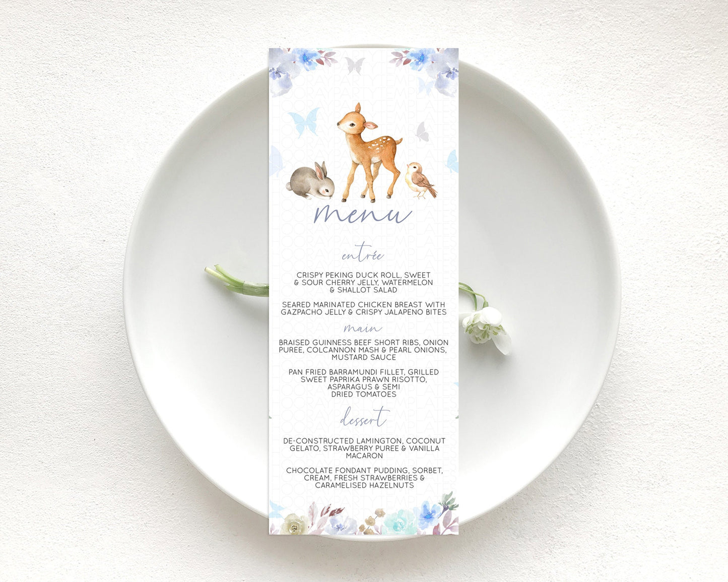 Fawn Menu Deer Menu Template Pastel Floral Deer Table Decor Enchanted Forest Butterfly Floral Dinner Dessert Menu Party Food Menu D10929