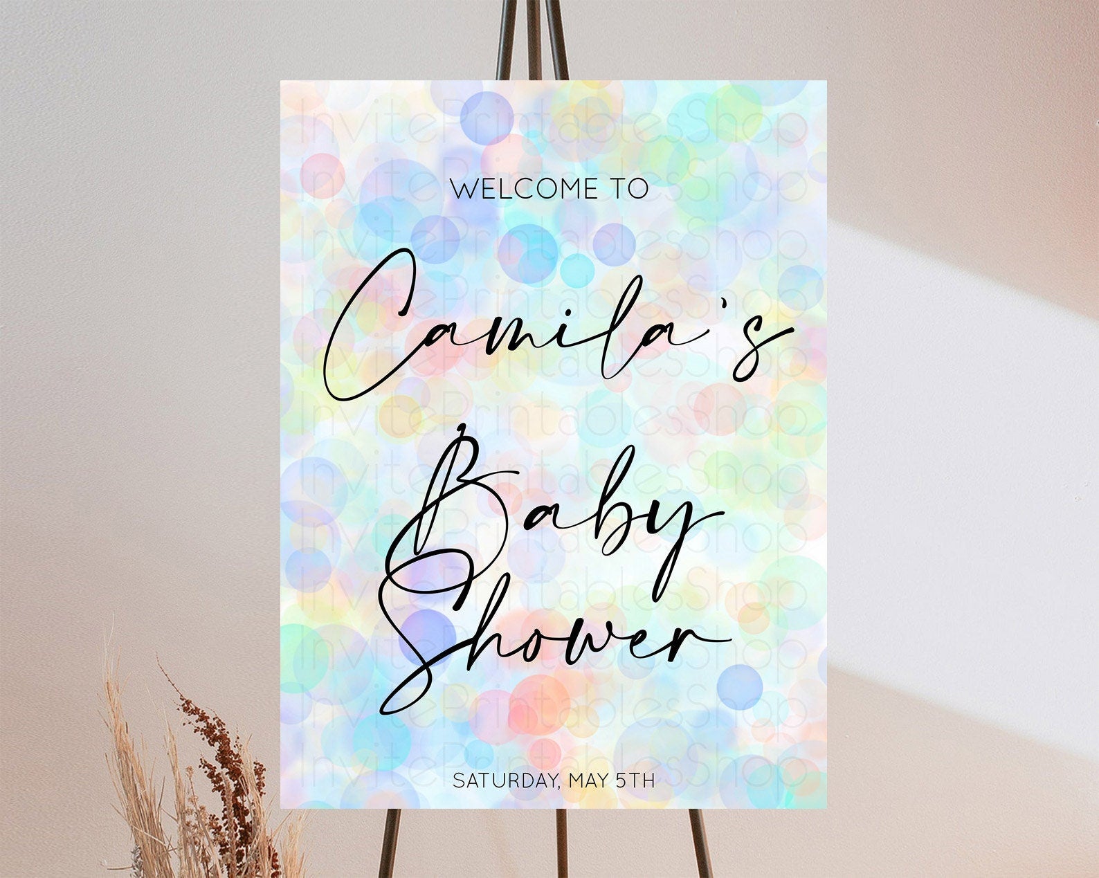 Editable Pastel Baby Shower Welcome Sign Bubble Bath Baby Shower Party Rainb