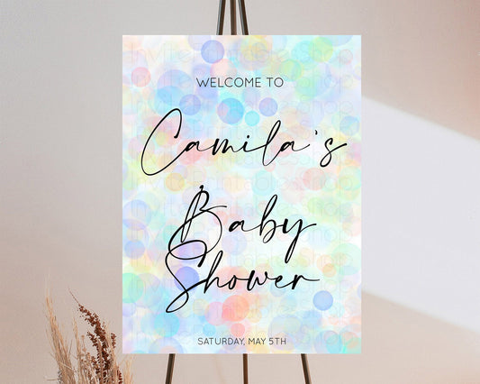Editable Pastel Baby Shower Welcome Sign Bubble Bath Baby Shower Party Rainb