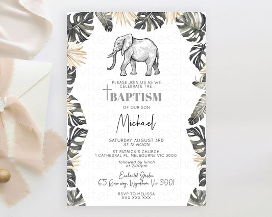 Elephant Baptism Invitation Elephant Baptism 1st Birthday Invitation Safari Christening Invitation TWO Wild ONE Jungle Adventure Zoo D10806