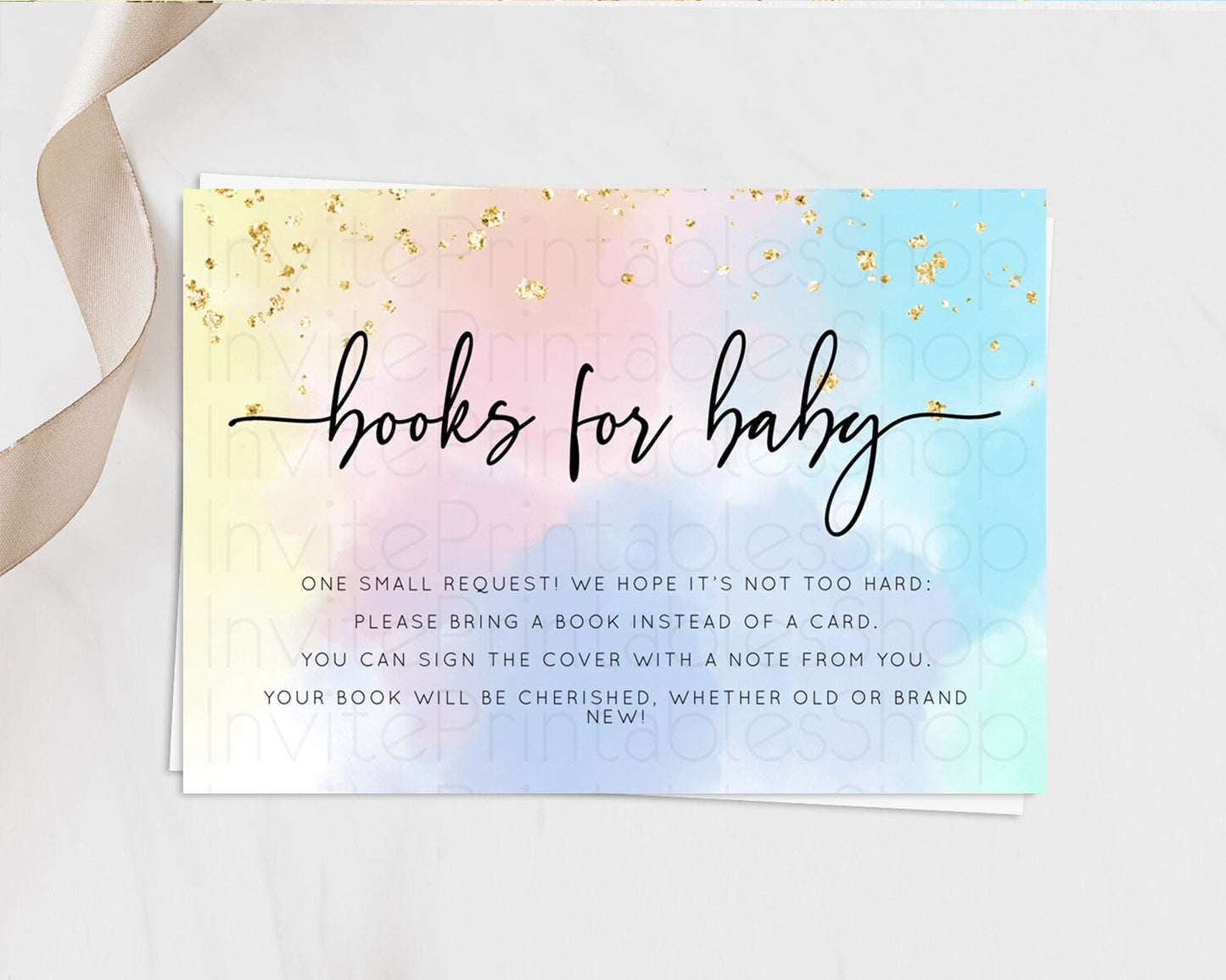 Pastel Books For Baby Card Pastel Rainbow Book Insert Colorful Ombre Watercolor Book Card Confetti Glitter Baby Book Poem Request D10368