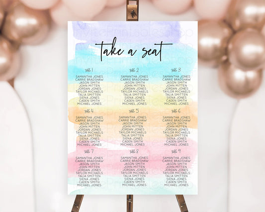 Editable Rainbow Seating Chart Pastel Seating Chart Colorful Pastel Watercol
