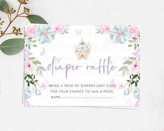 Princess Diaper Raffle Card Castle Diaper Ticket Insert Secret Garden Enchanted Castle Pastel Floral Garden Baby Shower Poem Request D10471