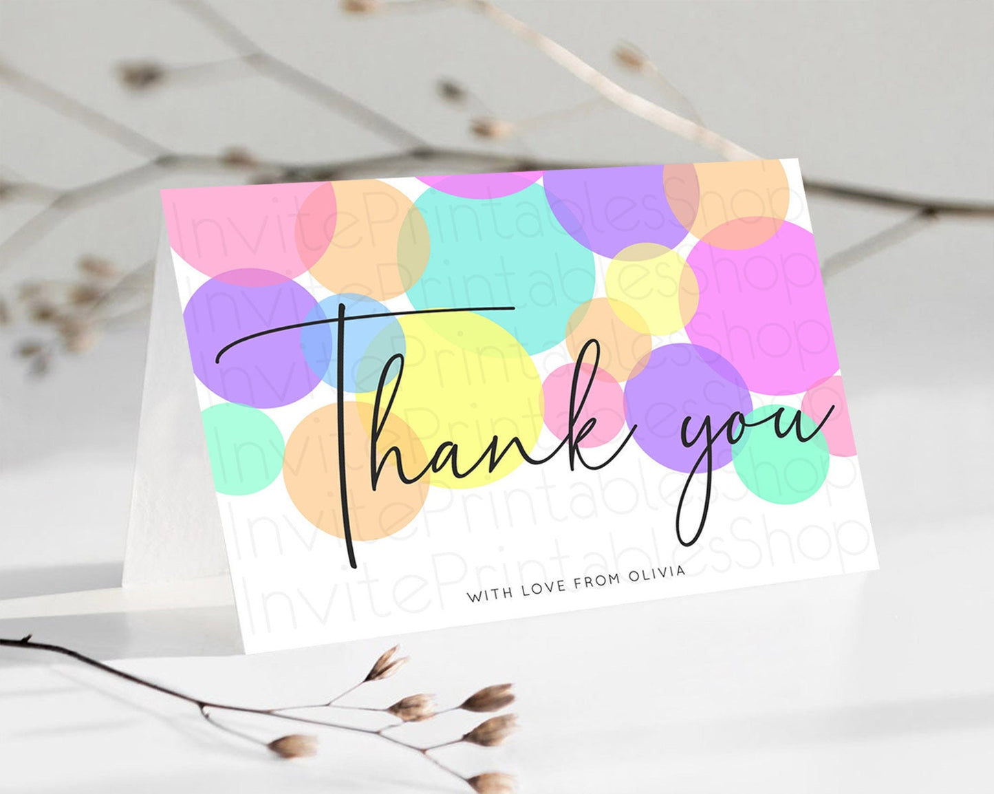 Rainbow Thank You Pastel Thank You Card Pastel Rainbow Birthday Thank You Confetti Colorful Pastel Cards Teacher Thank You Cards D10888