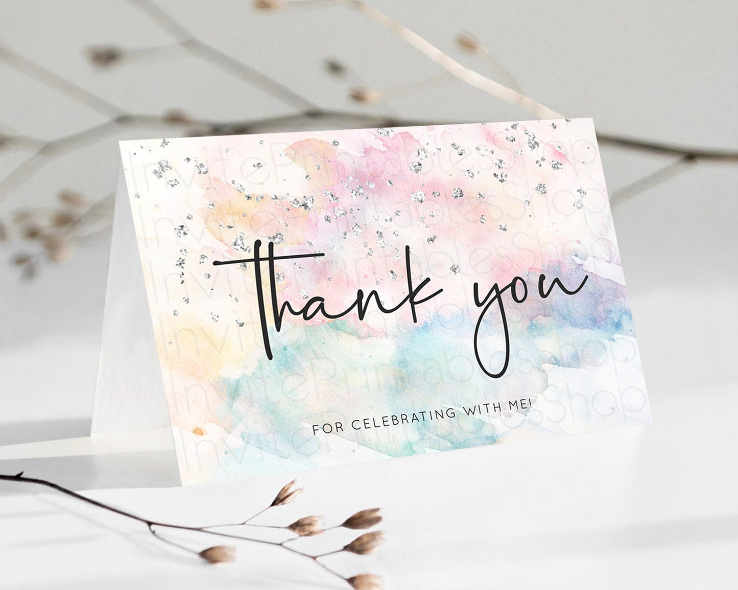 Editable Pastel Thank You Rainbow Thank You Card Colorful Pastel Birthday Th