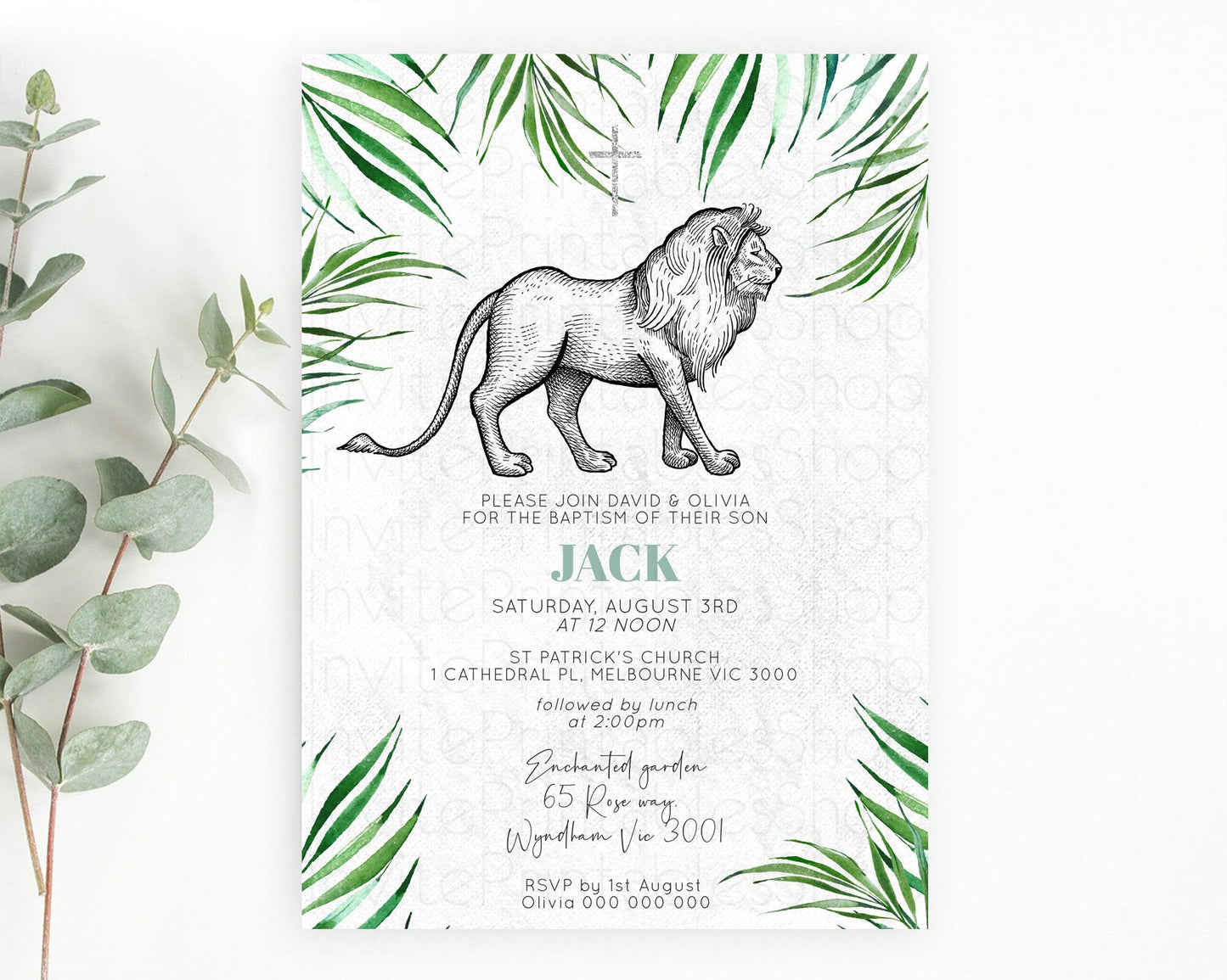 Lion Baptism Invitation Lion Baptism 1st Birthday Invitation Modern Safari Adventure Lion Christening Invitation Holy Communion D10845