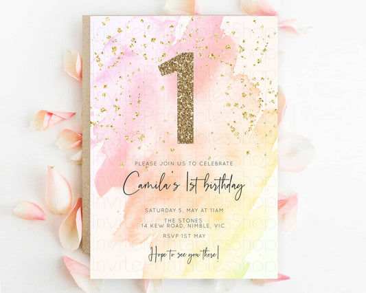 Editable Pink Birthday Invitation pink Watercolor Invitation Pastel pink Wat