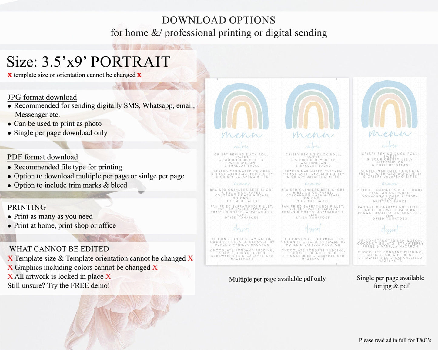 Pastel Rainbow Menu Boho Rainbow Menu Template Rainbow Boho Table Decor Pastel Rainbow Dinner Dessert Menu Rainbow Party Food Menu D10200