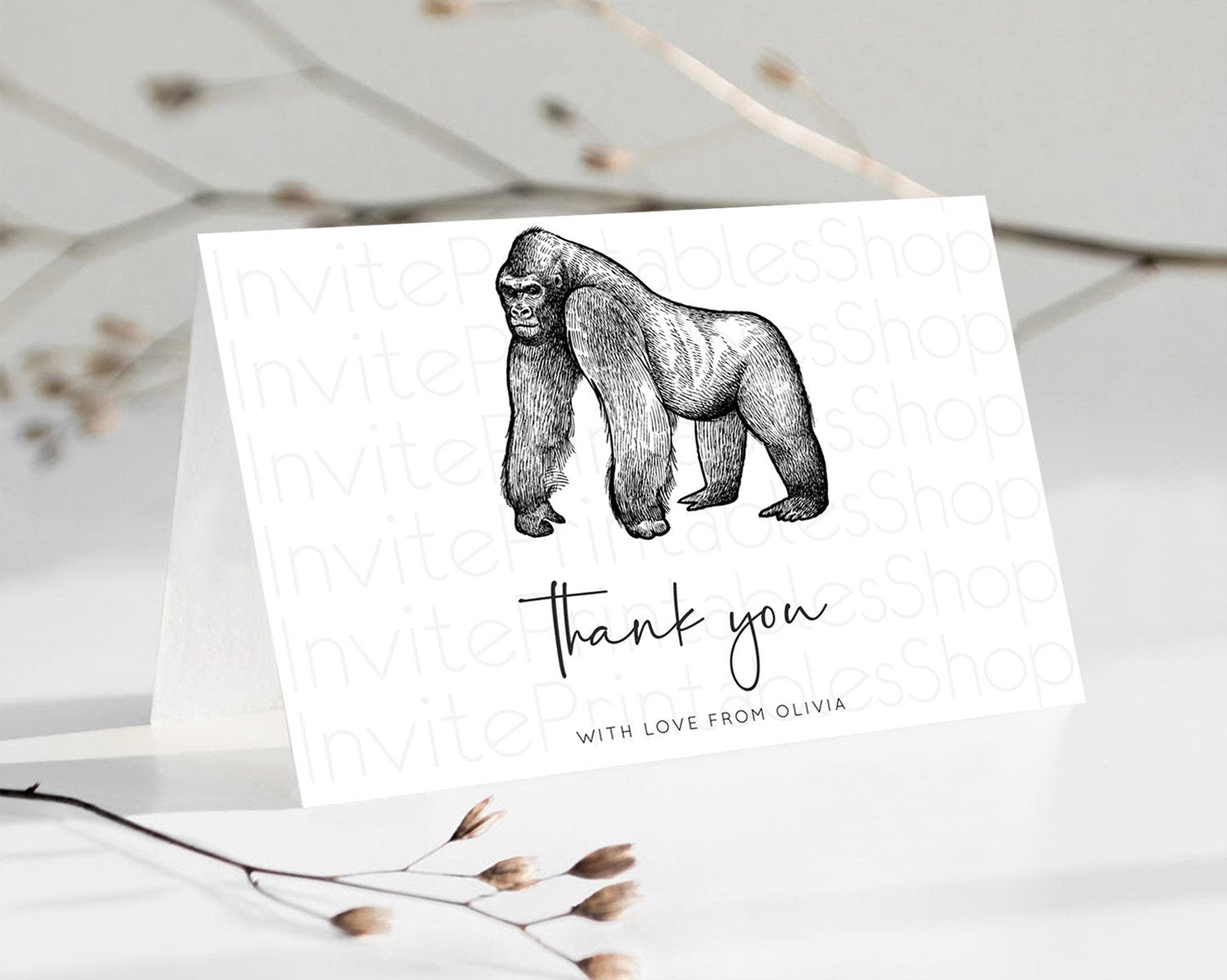 Editable Gorilla Thank You Gorilla Thank You Card Gorilla Party Birthday Tha