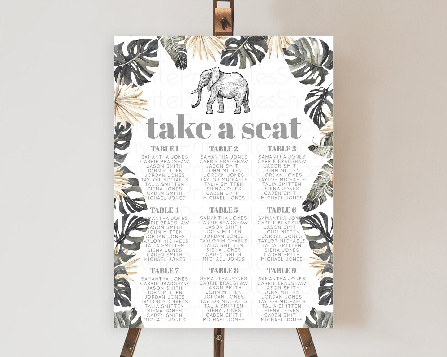 Elephant Seating Chart Elephant Seating Sign Elephant Party Safari Adventure Elephant Take A Seat Elephant Decor Zoo Fern Palm Leaf D10806