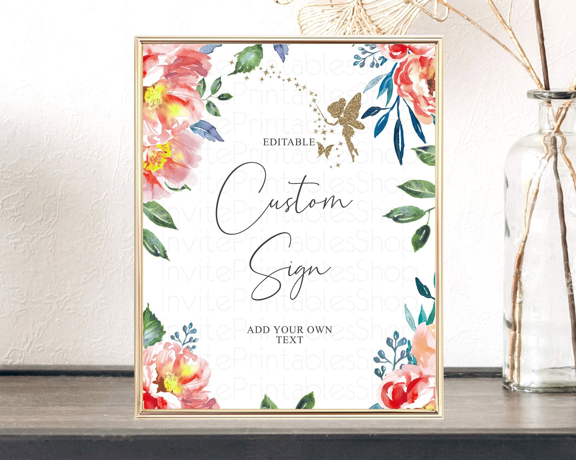 Editable Fairy Sign Enchanted Garden Table Sign Decor Pastel Floral Butterfl