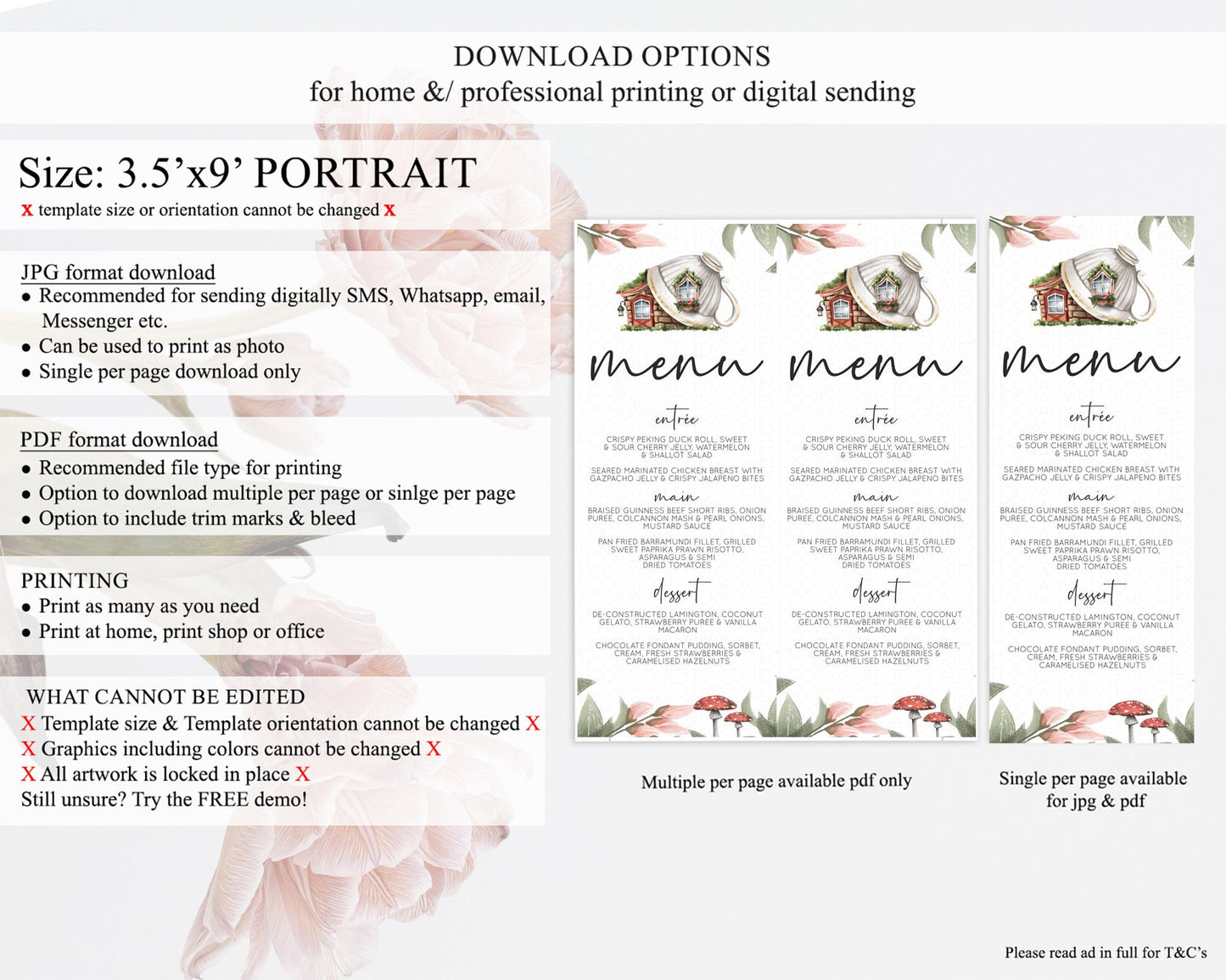 Fairy Menu Fairy Menu Template Enchanted Garden Pastel Floral Butterfly Table Décor Fairy Secret Garden Dinner Dessert Food Menu D10851