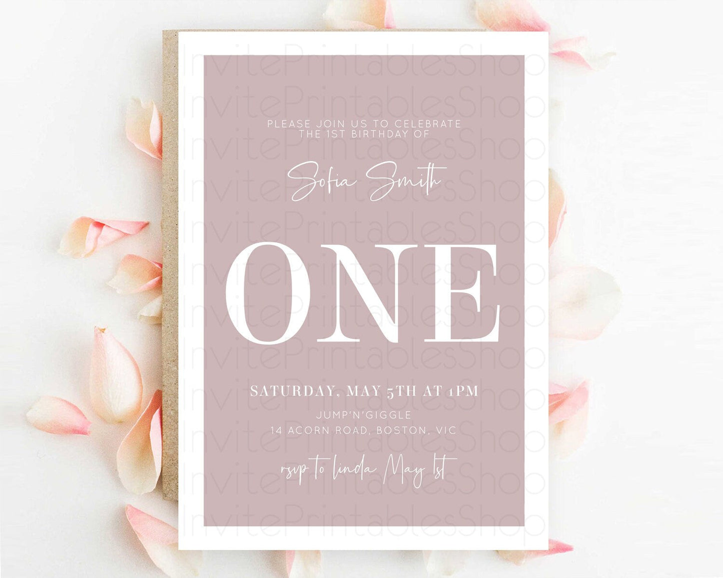 Pink Birthday Invitation Plain Pink Invitation Minimalist Invitation Pastel Pink Invitation Modern Invitation 2nd 1st First Birthday D10936