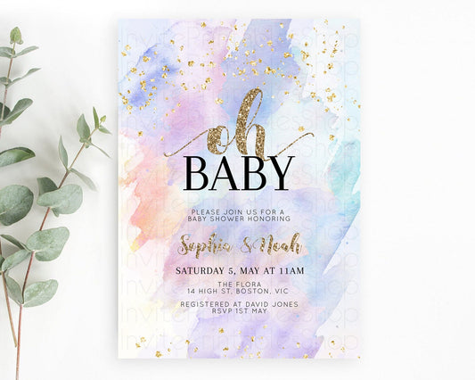 Editable Pastel Baby Shower Invitation Rainbow Baby Shower Invitation Colorf