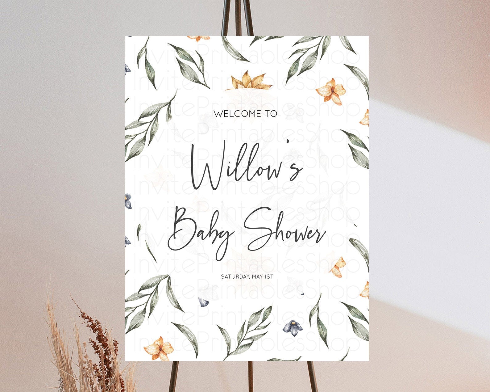Editable Leafy Baby Shower Welcome Sign Green Leaf Welcome Board Greenery Eu