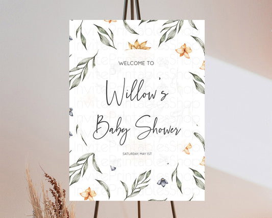Editable Leafy Baby Shower Welcome Sign Green Leaf Welcome Board Greenery Eu