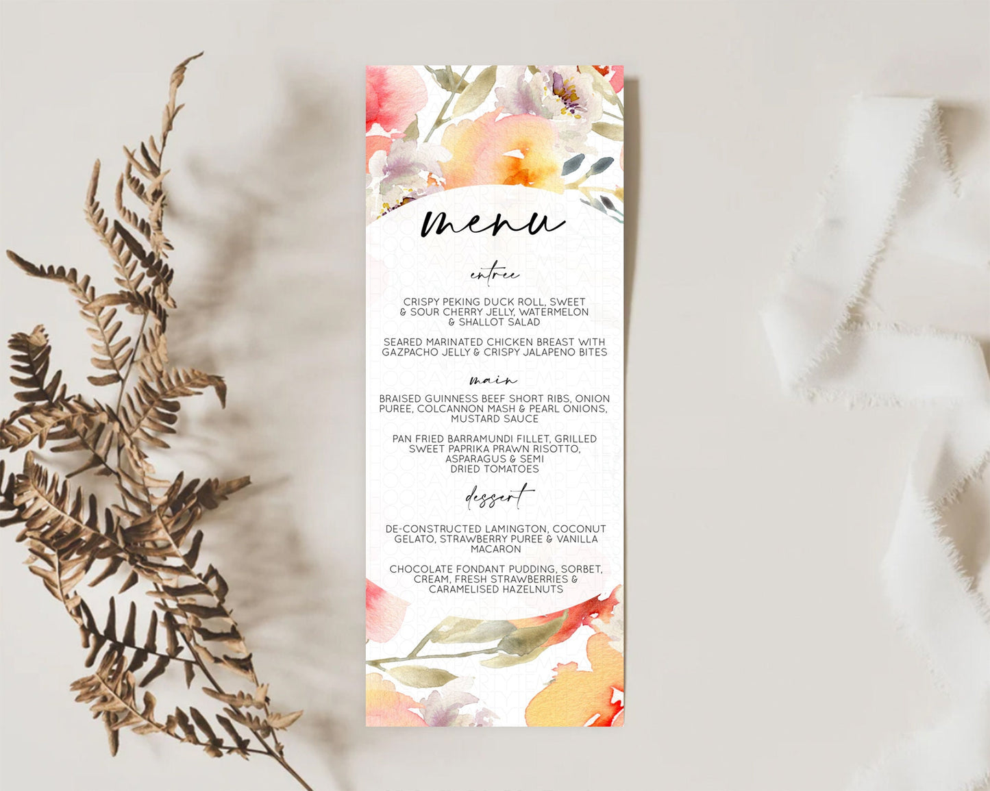 Secret Garden Menu Wildflower Menu Template Pastel Flower Garden Table Decor Boho Floral Dinner Dessert Floral Party Food Menu D10280