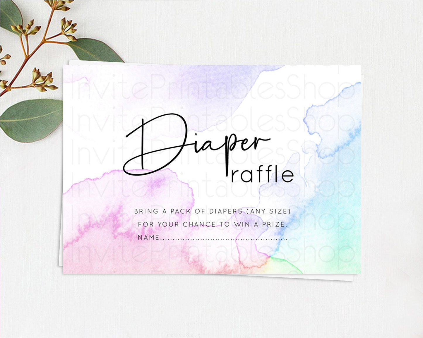 Pastel Diaper Raffle Card Pastel Rainbow Diaper Raffle Insert Colorful Ombre Watercolor Diaper Ticket Confetti Glitter Raffle Game D10215