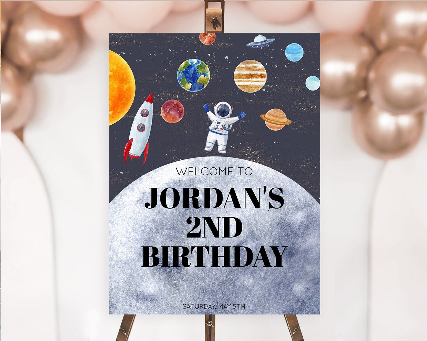 Space Birthday Welcome Sign Space Welcome Board First Trip Around the Sun Welcome Poster Planets Solar System ONE year Birthday Sign D10430