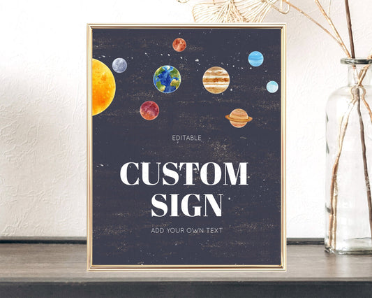 Editable Space Table Sign Decor Galaxy Space Adventure Party First Trip Arou